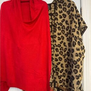 Red Poncho and Leopard Print Shawl